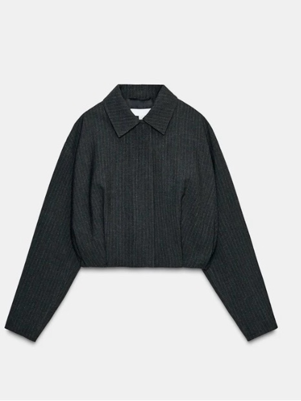 Zara Cropped Pinstripe Balloon Bomber Jacket